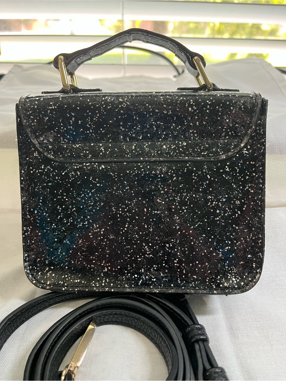 kate spade Black Glitter Mini Scout Satchel/Crossbody with Gold Hardware - Picture 3 of 10